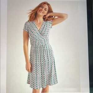 Boden Lola Jersey Dress  Green, Pink and White Wrap Dress size 2